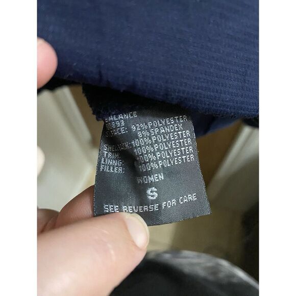 New Balance Quilted Fleece Running Jacket Navy Hooded Zip Side Pockets Sz Small - Picture 7 of 16